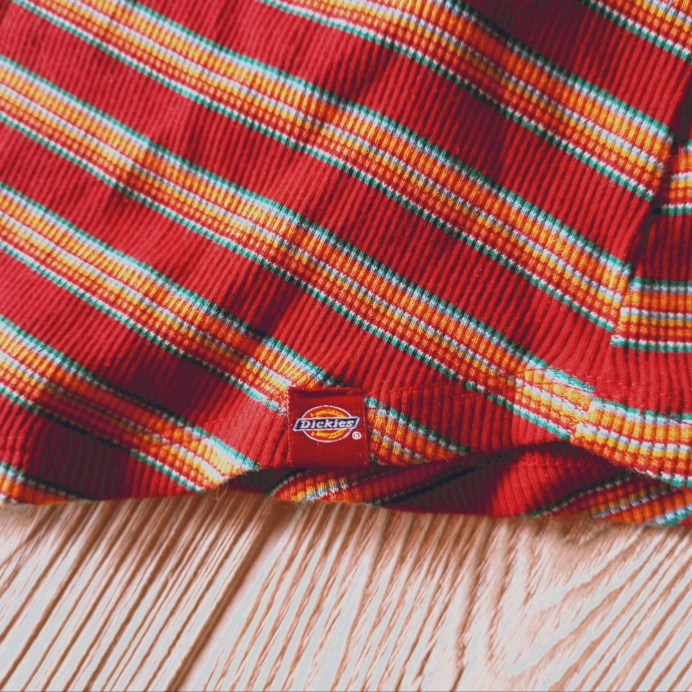 Dickies Red and Tan Striped Long Sleeve Henley Tee - Picture 6 of 8
